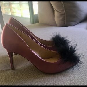Kelly & Katie pointed toe heels with fur pom pom